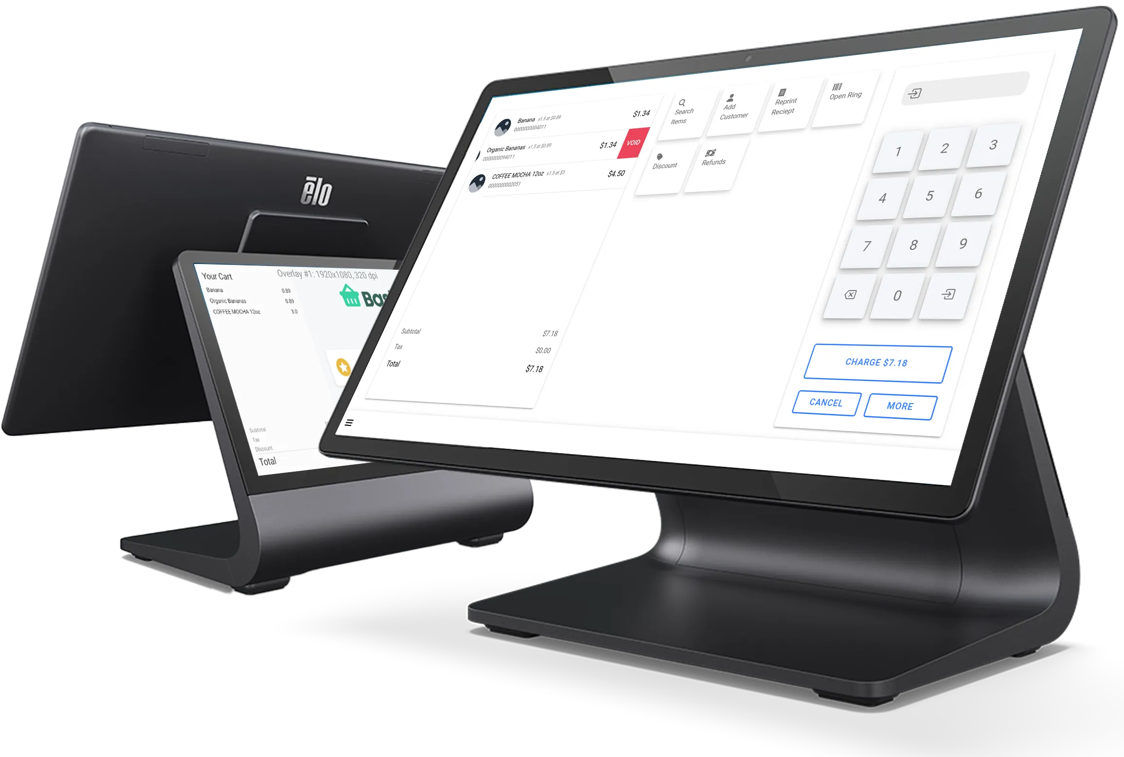 Basket point of sale: cashier terminal and customer-facing display